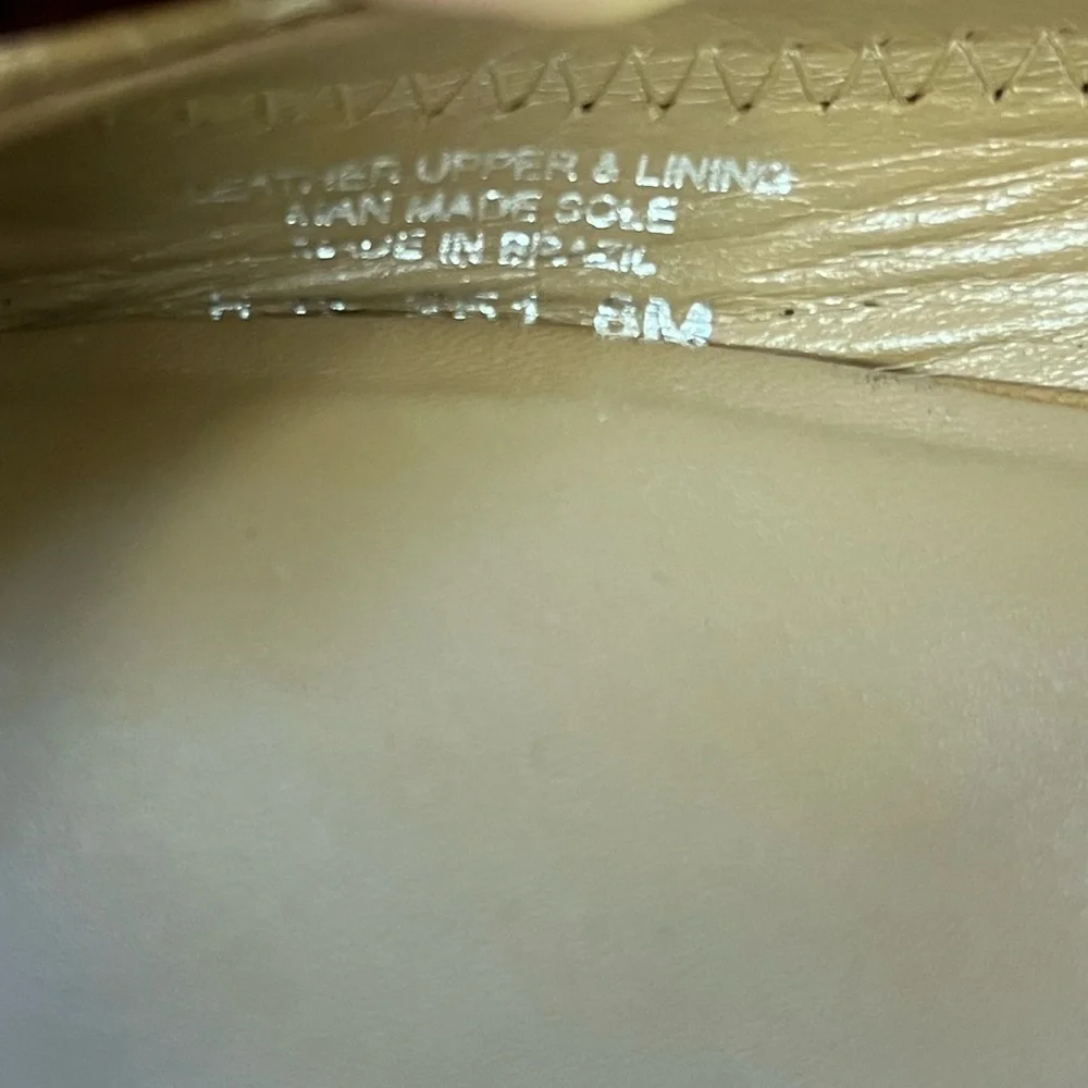 Tory Burch Reva Snake Embossed Leather Ballet Flats Tan Gold Logo 8M